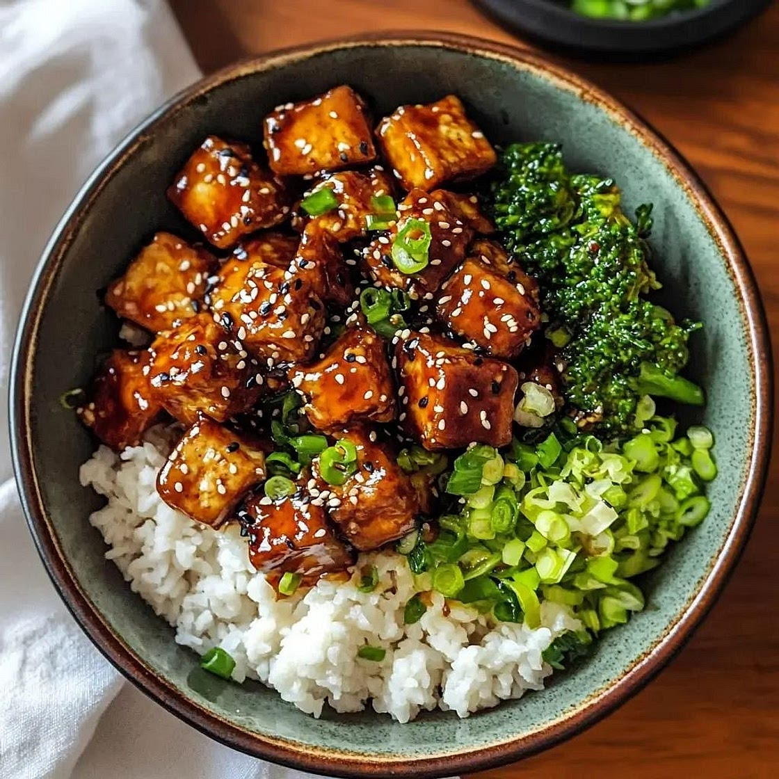 Tofu teriyaki bowl met extra veel groente (5 porties, ±450 kcal p.p.)