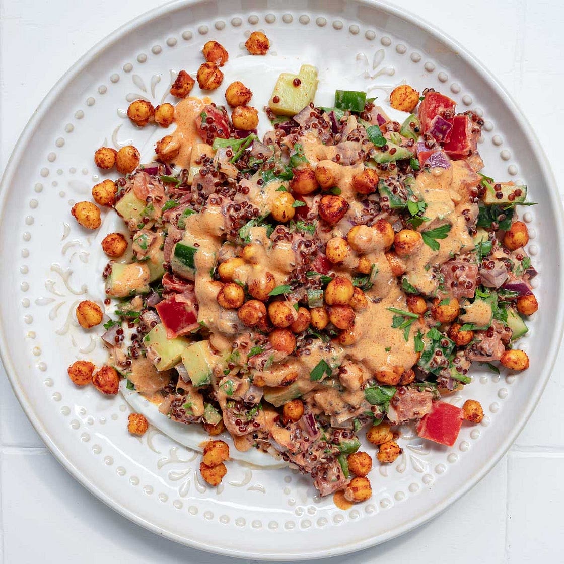Creamy Quinoa Garbanzo Bean Salad (Oil-Free)