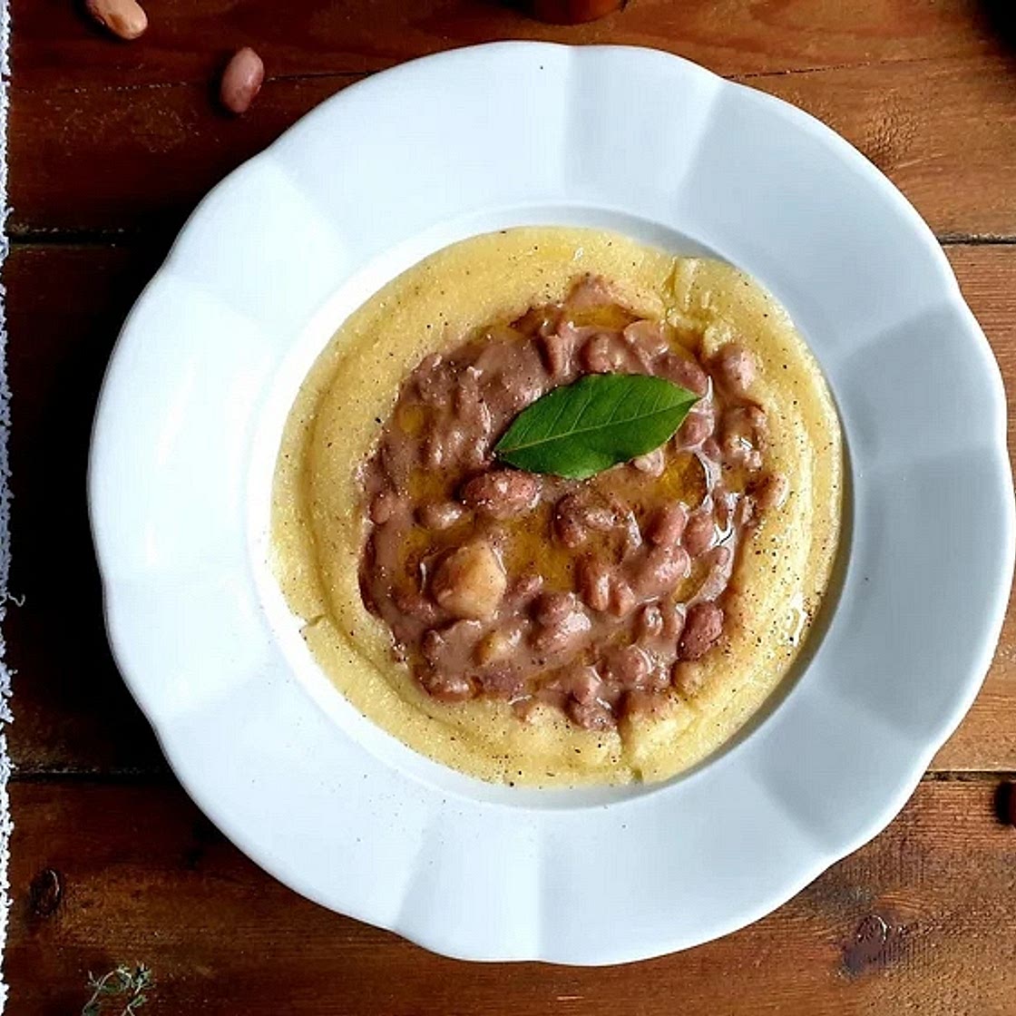 dry borlotti bean stew with soft cooked polenta