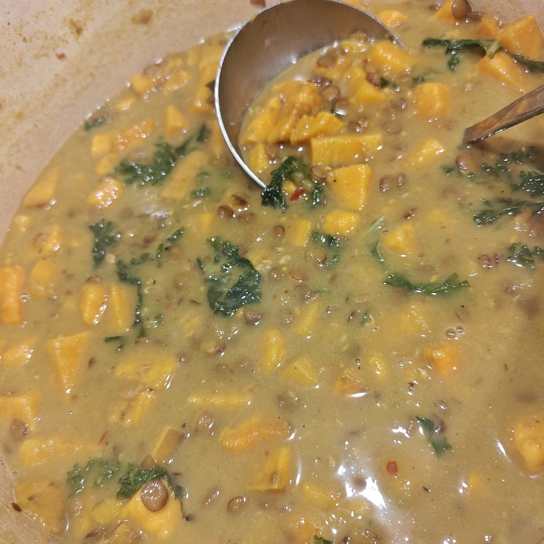 Ginger Sweet Potato and Coconut Milk Stew with Lentils and Kale