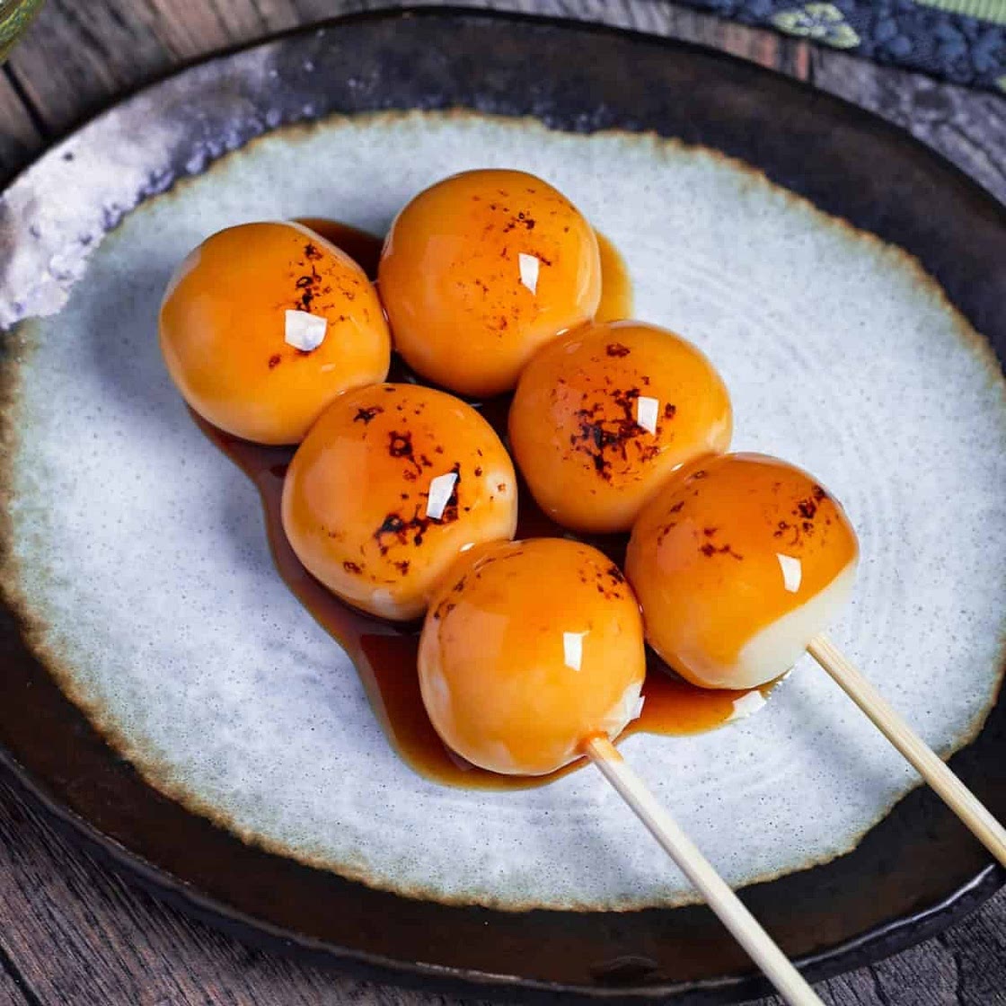 Easy Tofu Mitarashi Dango (Japanese Rice Dumplings with Sweet Soy Glaze)