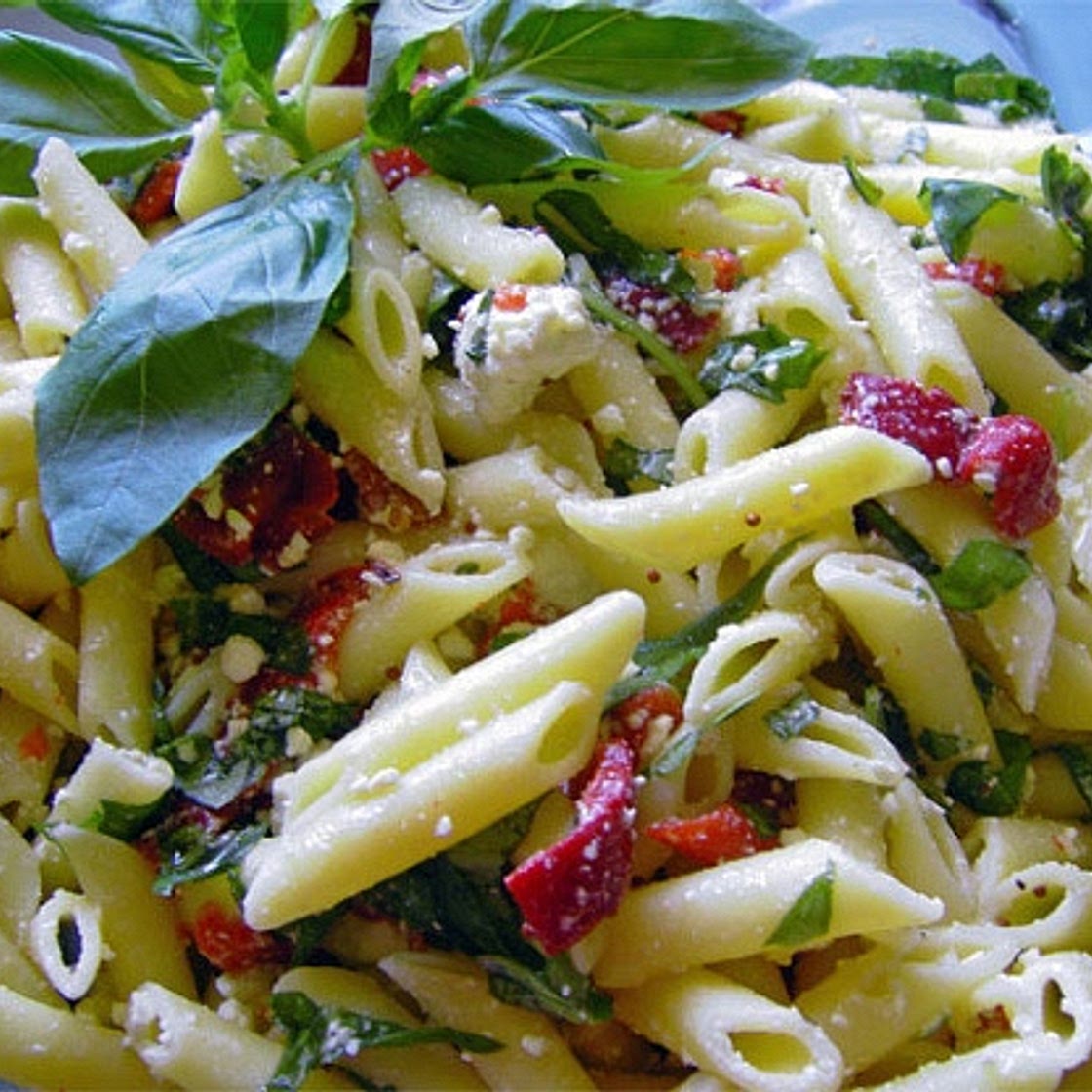 Penne Pasta Salad With Roasted Red Peppers And Fresh Basil