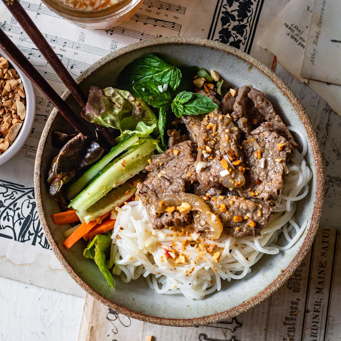 Vietnamese Beef Noodle Salad (Bun Bo Xao)