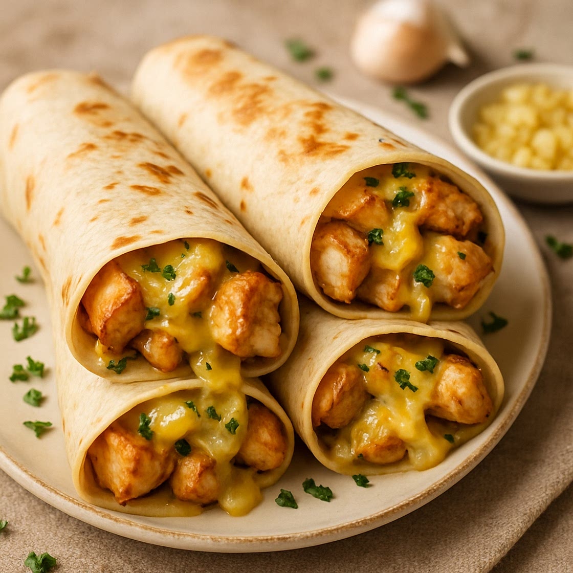 Cheesy Garlic Chicken Wraps