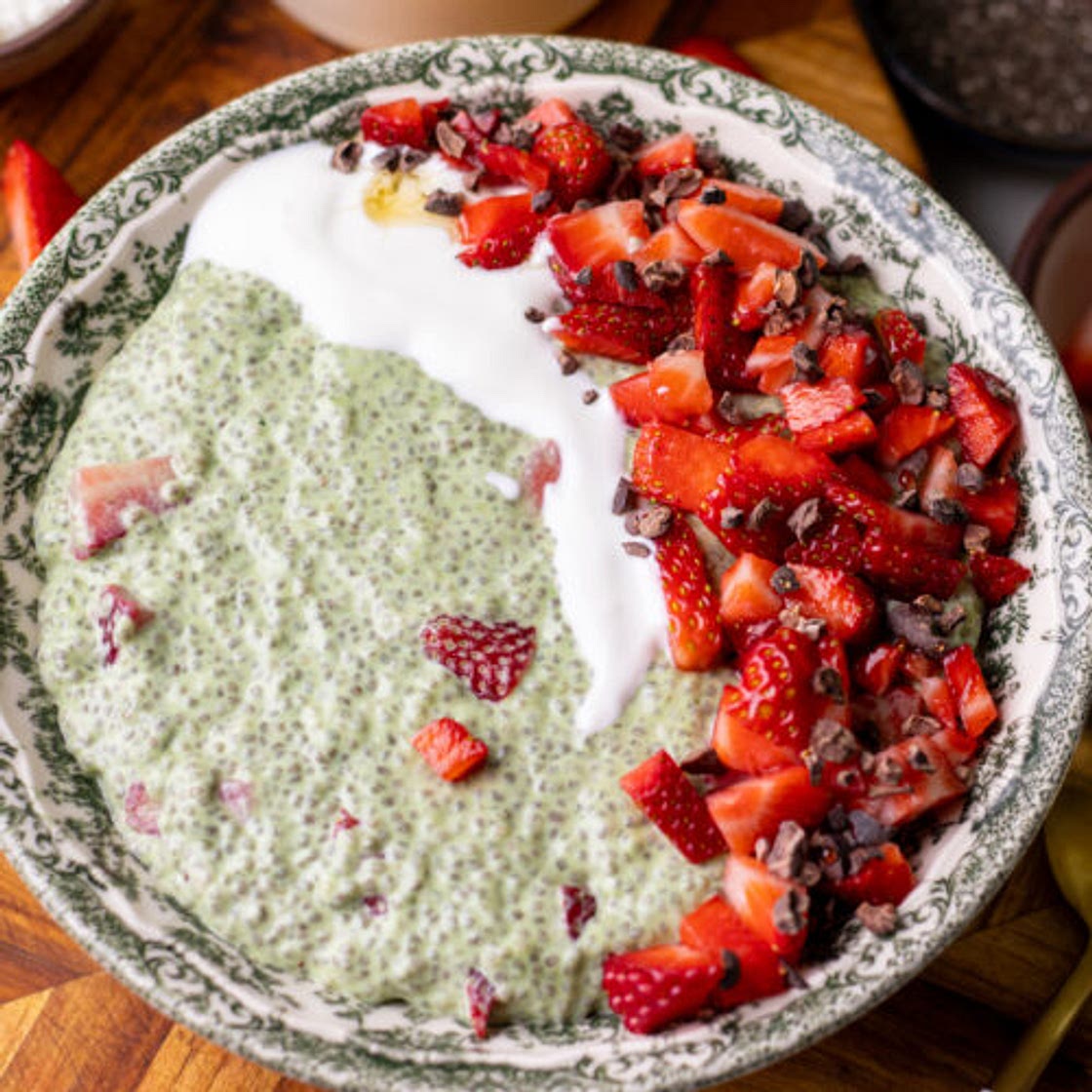 Matcha Strawberry Chia Pudding (high protein)