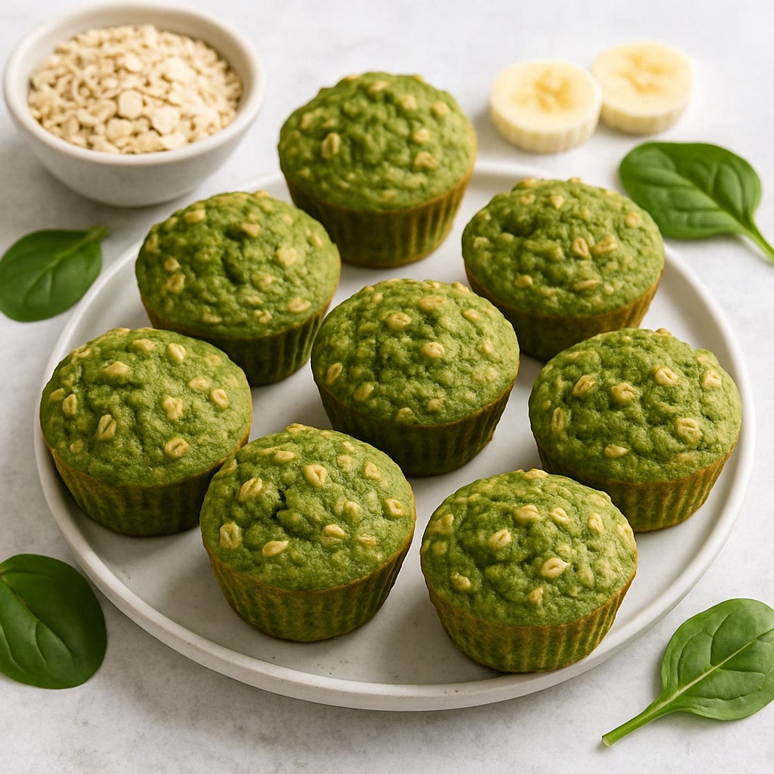 Banana Spinach Oat Muffins