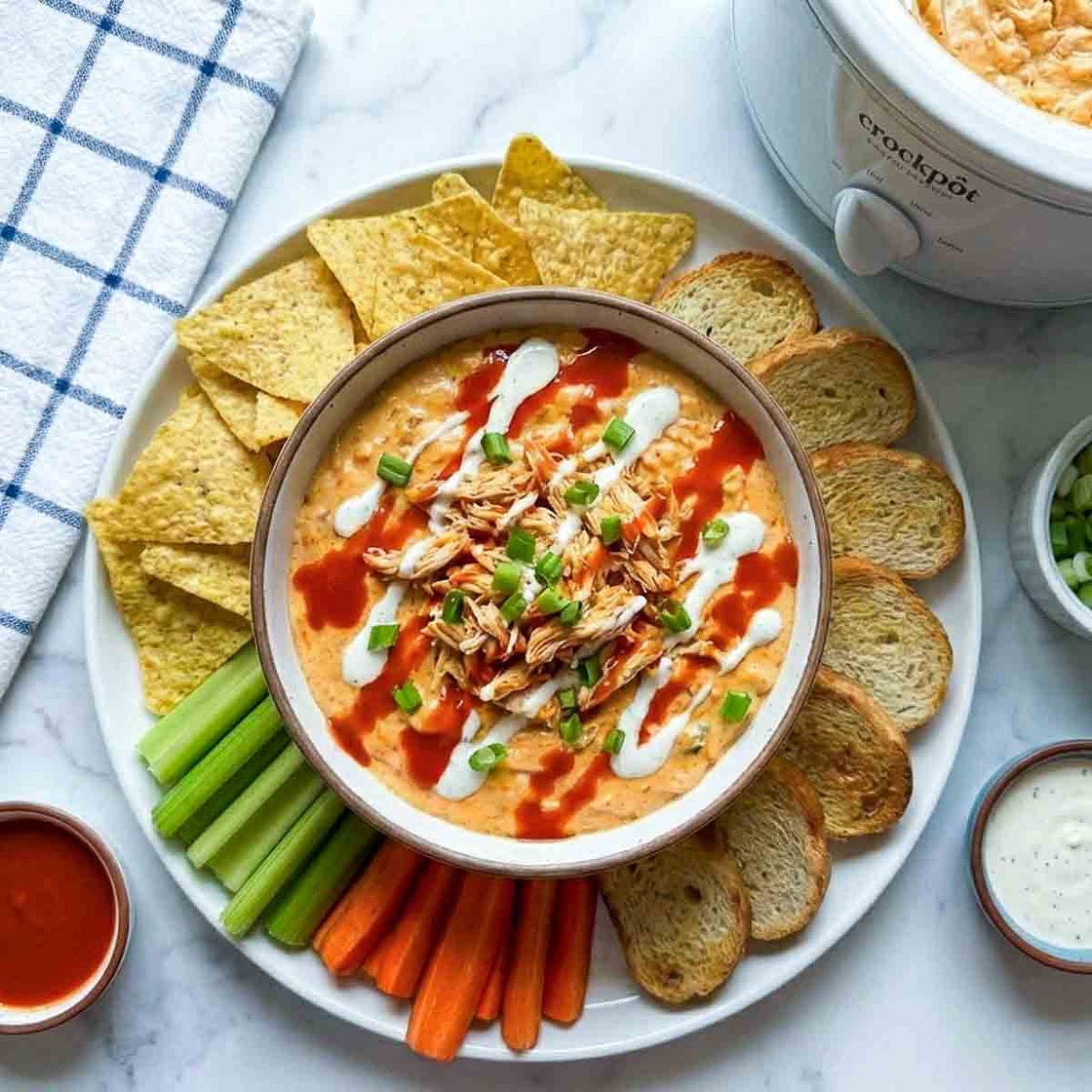 Crockpot Buffalo Chicken Dip (No Cream Cheese)