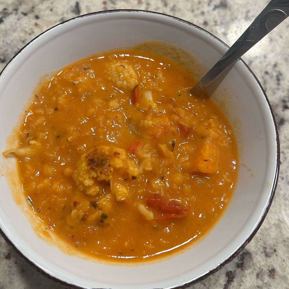 Roasted Garlic Vegetable Stew with Red Lentils and Tomatoes