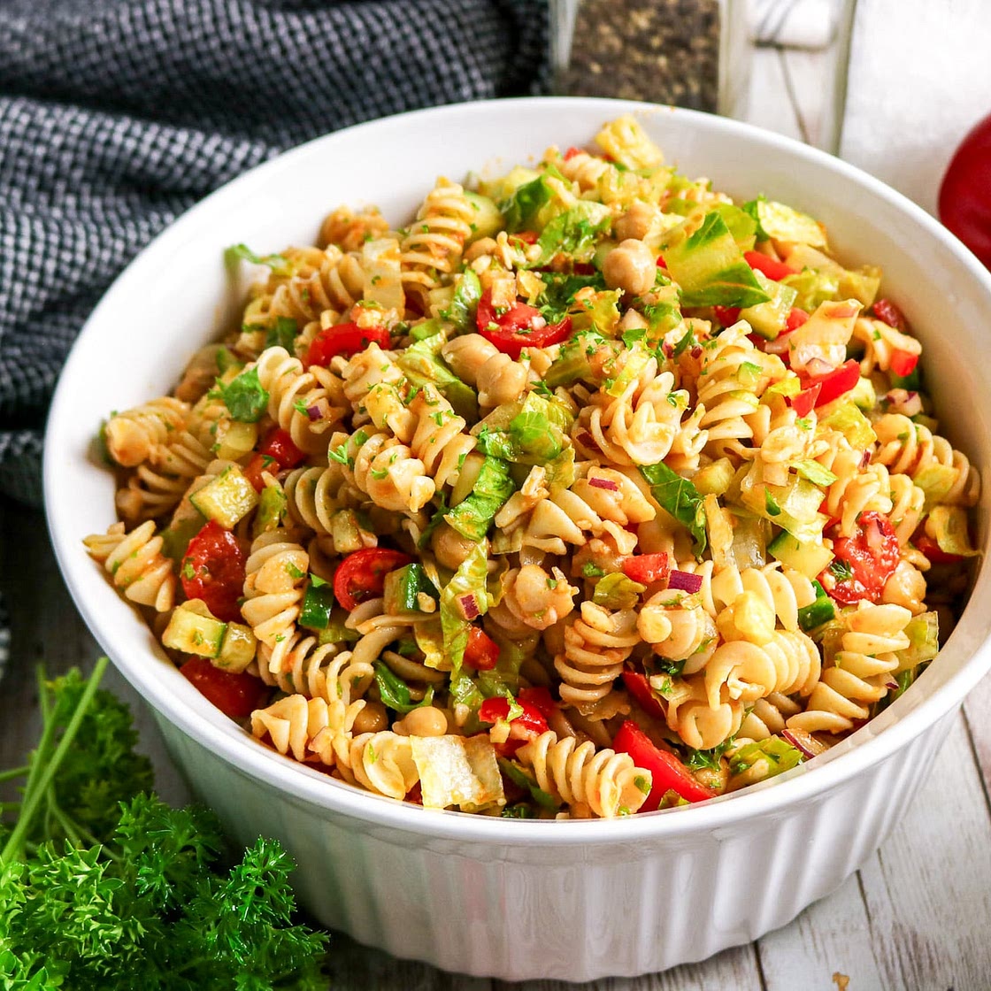 Pasta Chopped Salad with Chickpeas and Sun-Dried Tomato Vinaigrette Recipe