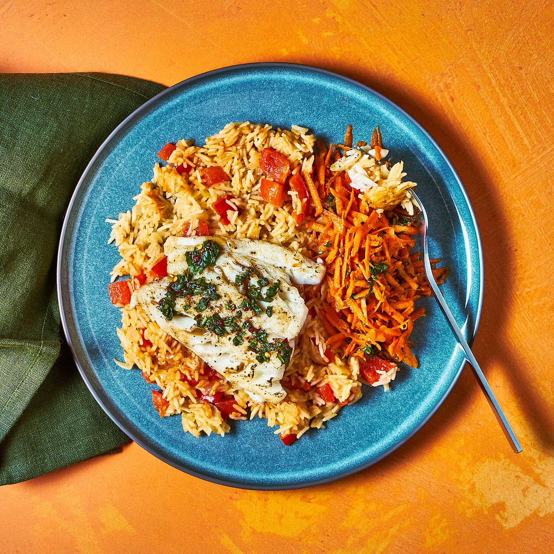 Chilli & Herb Cod With Red Thai Curry Rice
