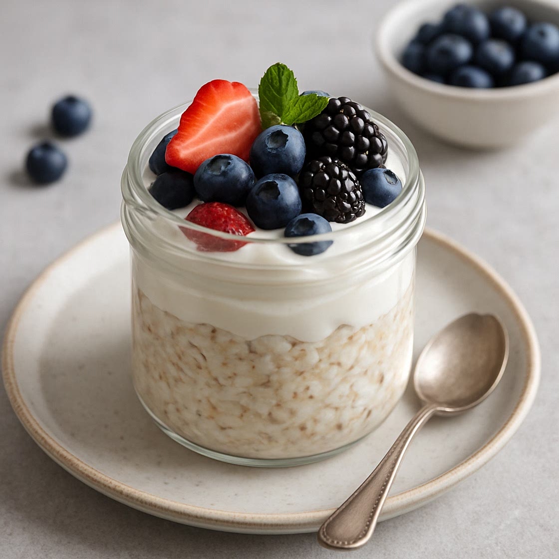 Overnight Oats with Greek Yogurt and Berries