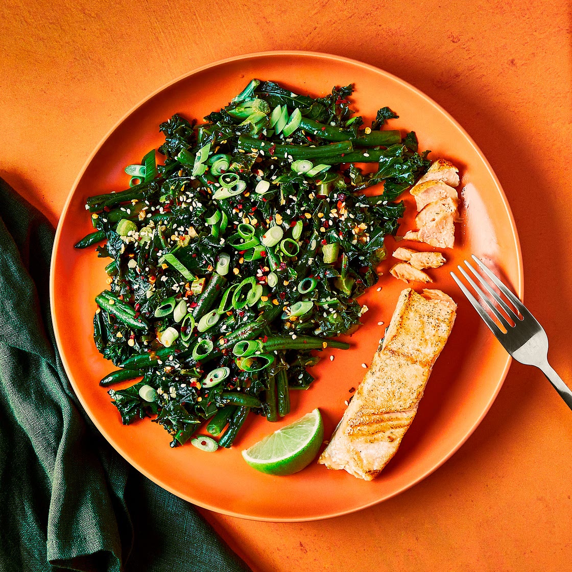 Salmon With Spicy Stir-Fried Greens