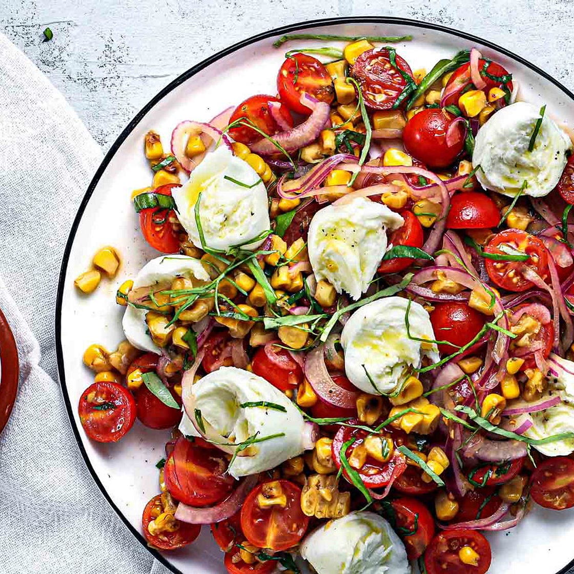 Charred Corn, Tomato & Mozzarella Salad