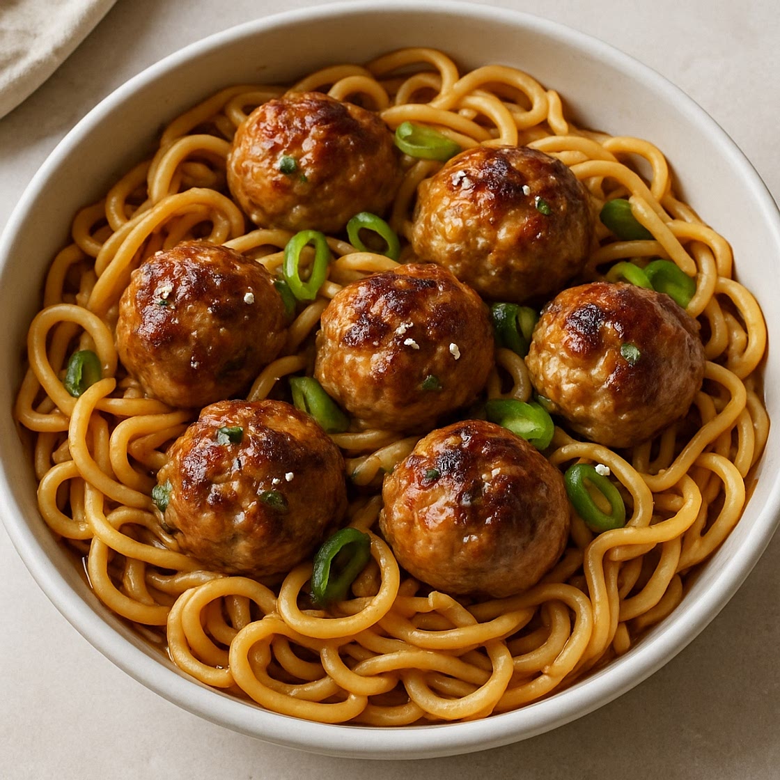 Gingery Pork Meatballs with Noodles
