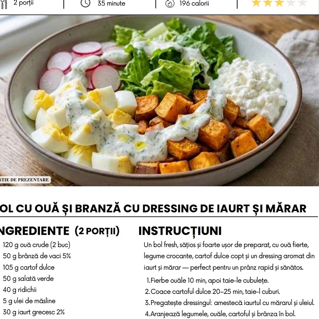 BOL CU OUĂ ȘI BRANZĂ CU DRESSING DE IAURT ȘI MĂRAR