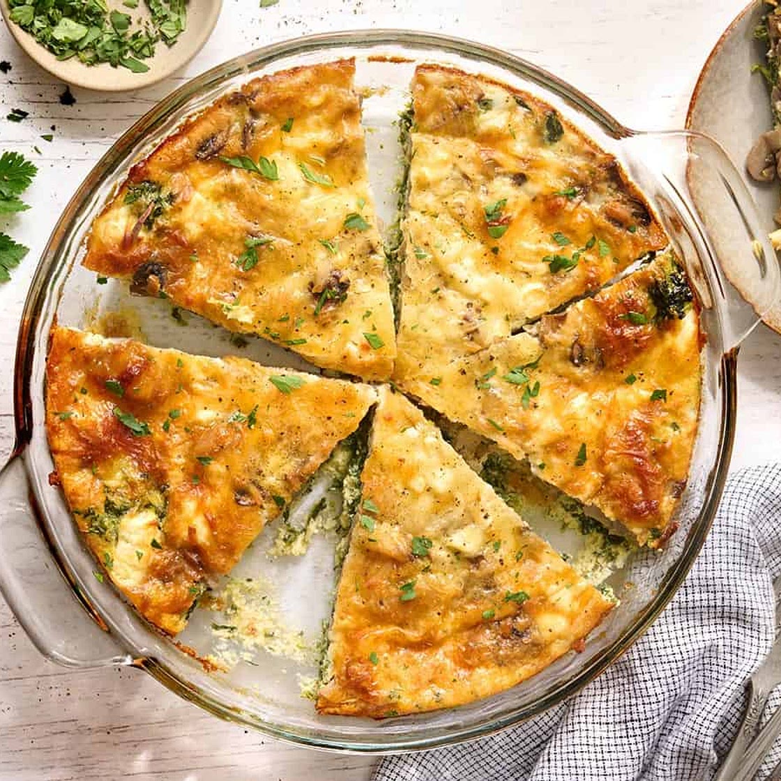 Spinach Mushroom and Feta Crustless Quiche
