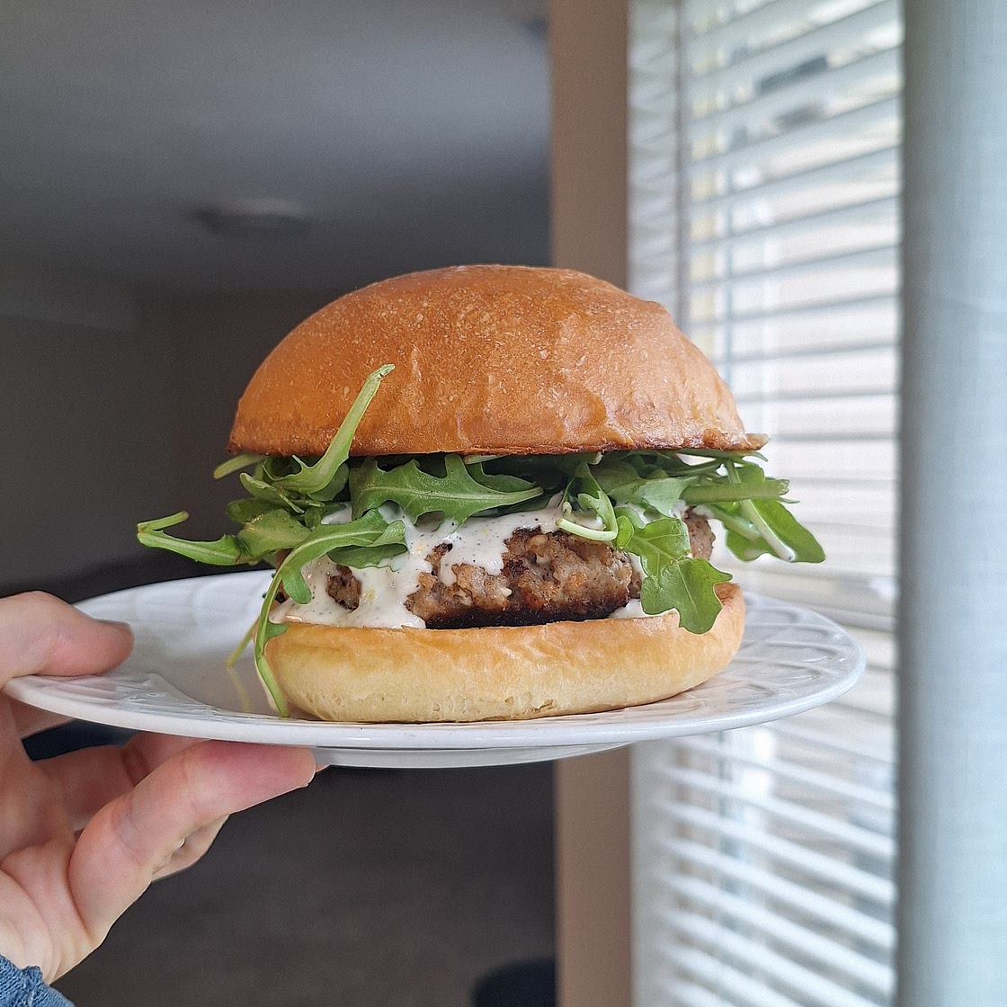 Skillet Turkey Burgers with Tomato and Arugula Salad