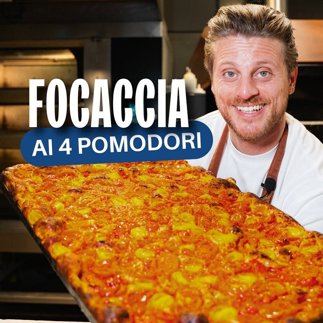 focaccia ai 3, anzi 4 pomodori: la passata di pomodoro San Marzano e poi cuori di bue e datterini rossi e gialli dalla Sicilia 🍅 INGREDIENTI