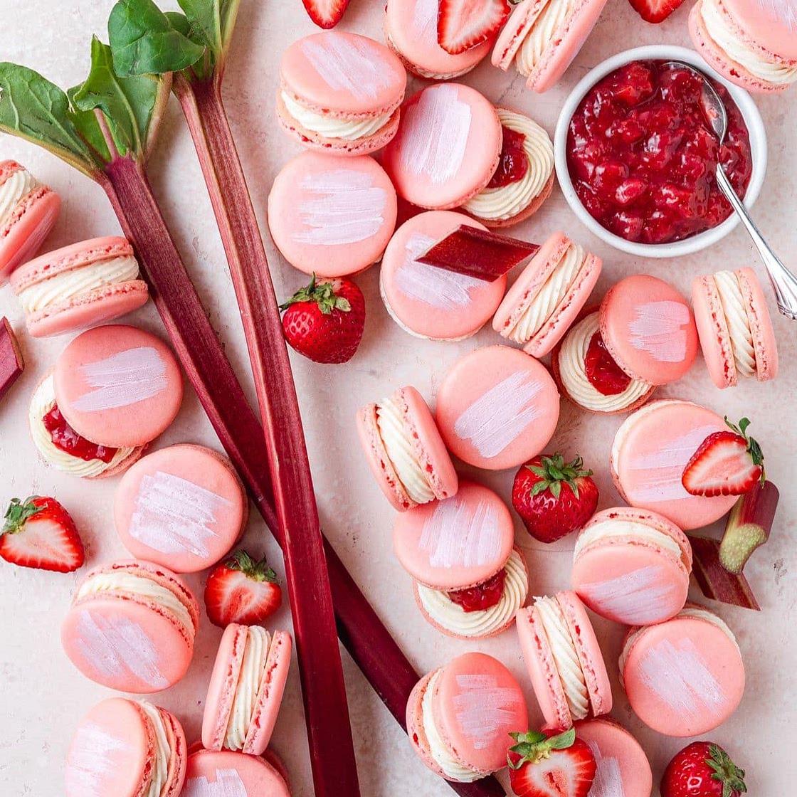 Strawberry Rhubarb Macarons