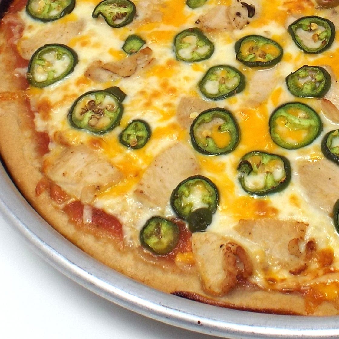 Three Cheese Chicken and Jalapeno Deep Dish Pizza