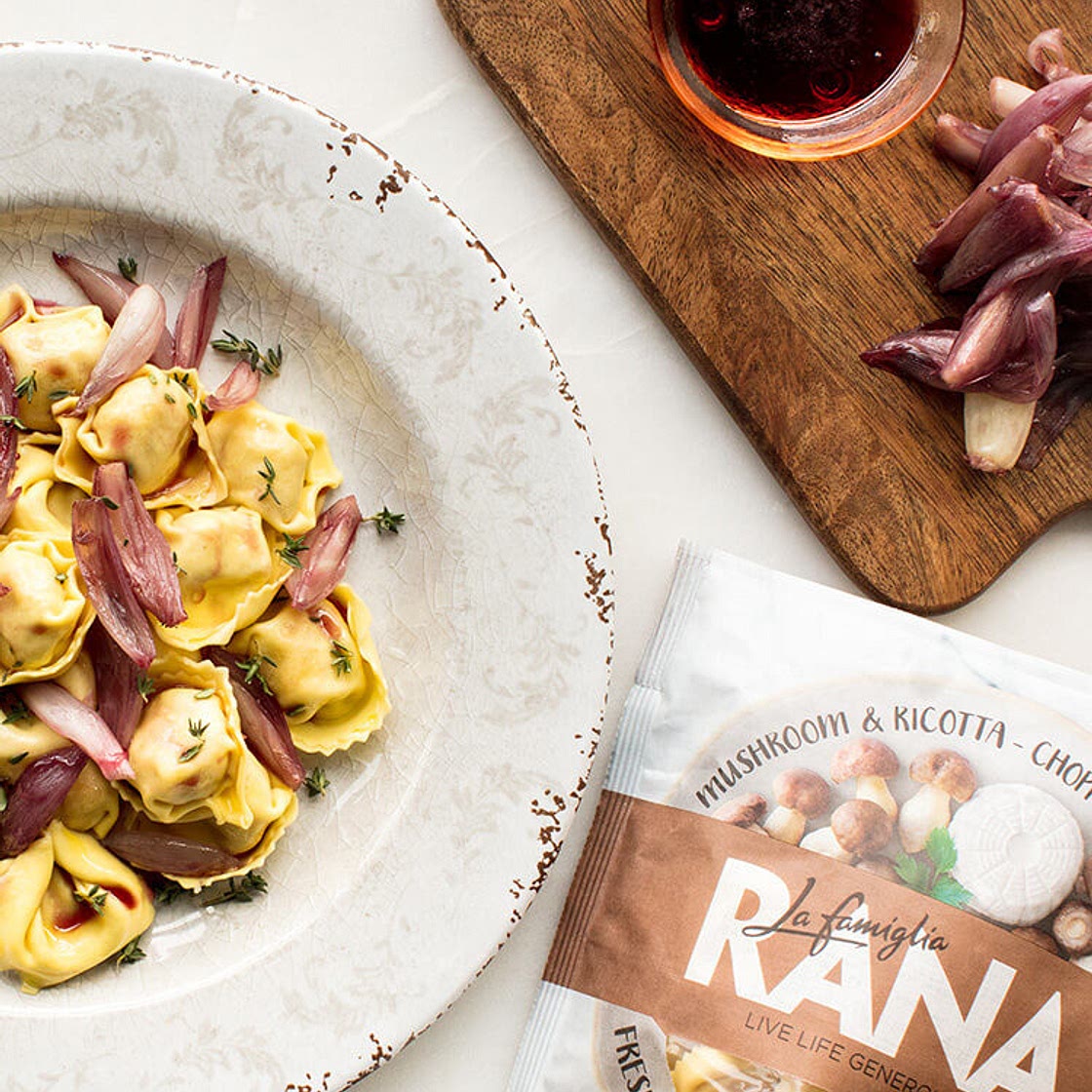 MUSHROOM & Mascarpone TORTELLONI WITH CARAMELIZED SHALLOTS AND THYME