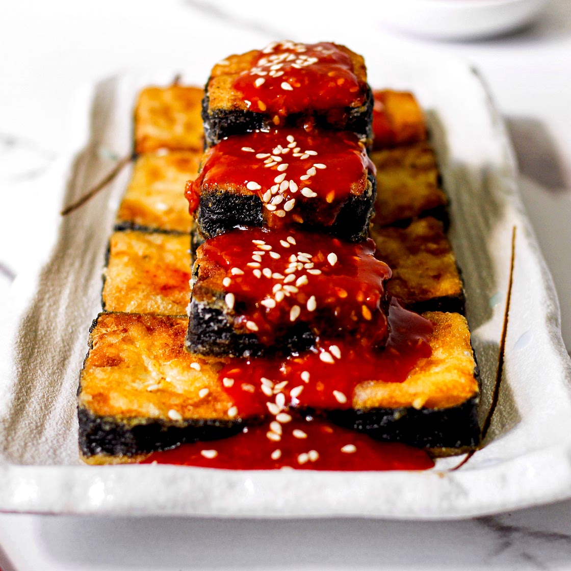 Crispy Seaweed Wrapped Tofu with Sweet n' Spicy Gochujang Glaze