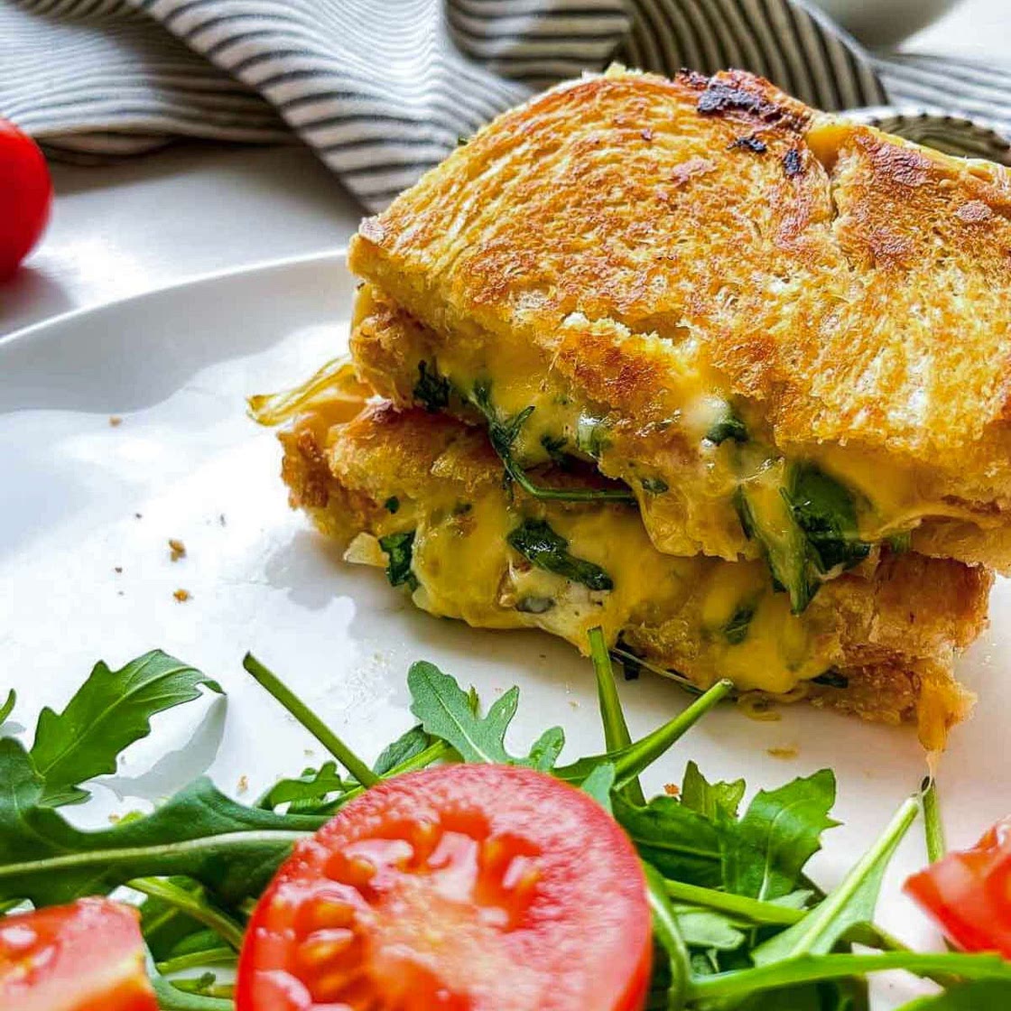 Caramelized Onion, Arugula, and Herbed Mayo Gourmet Grilled Cheese