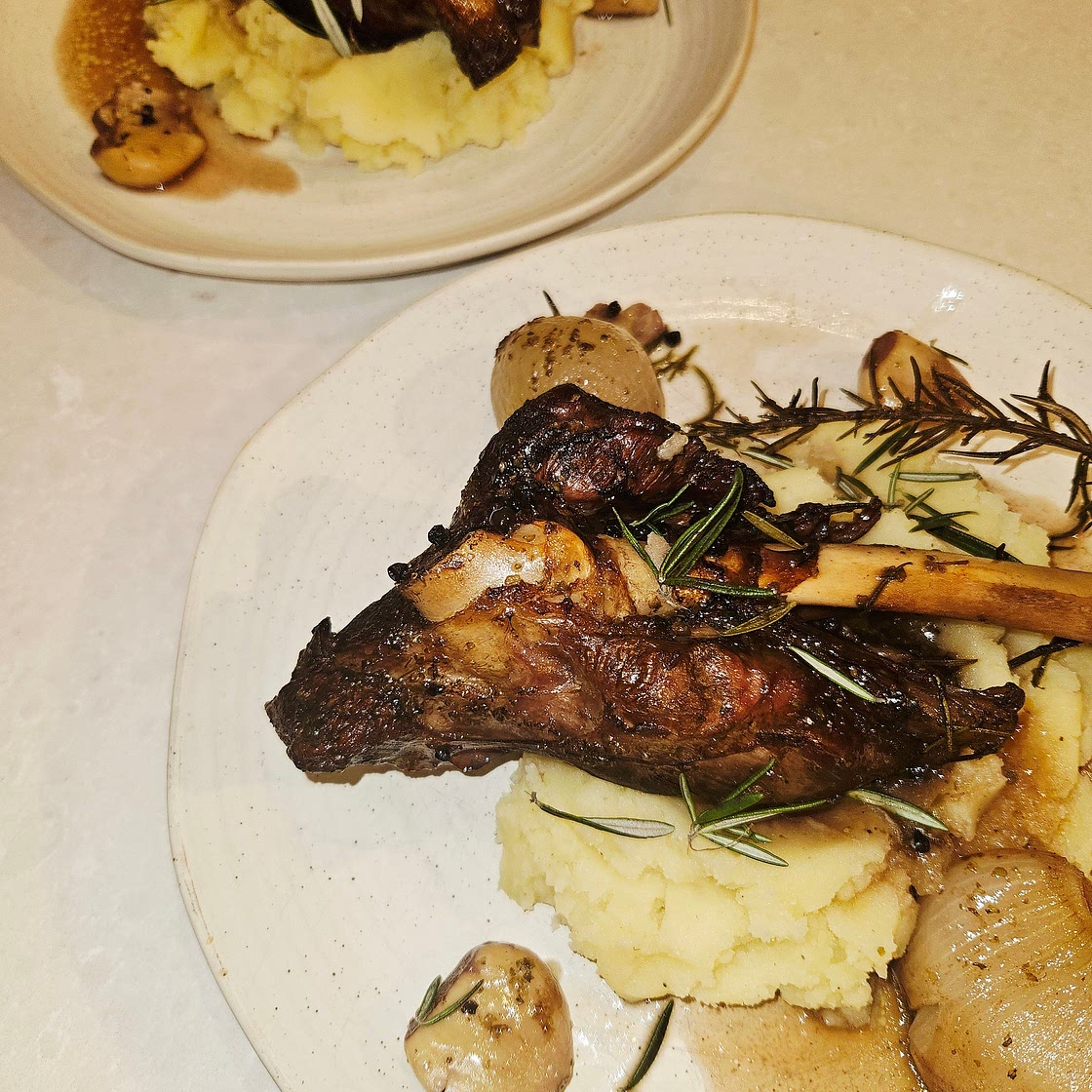 slow-simmered lamb shanks