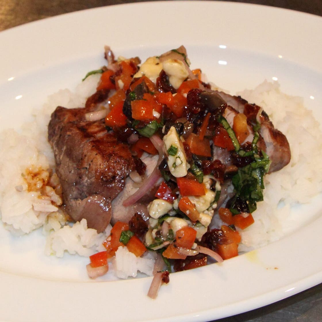 Pork Tenderloin with Blue Cheese and Dried Cherry Salsa