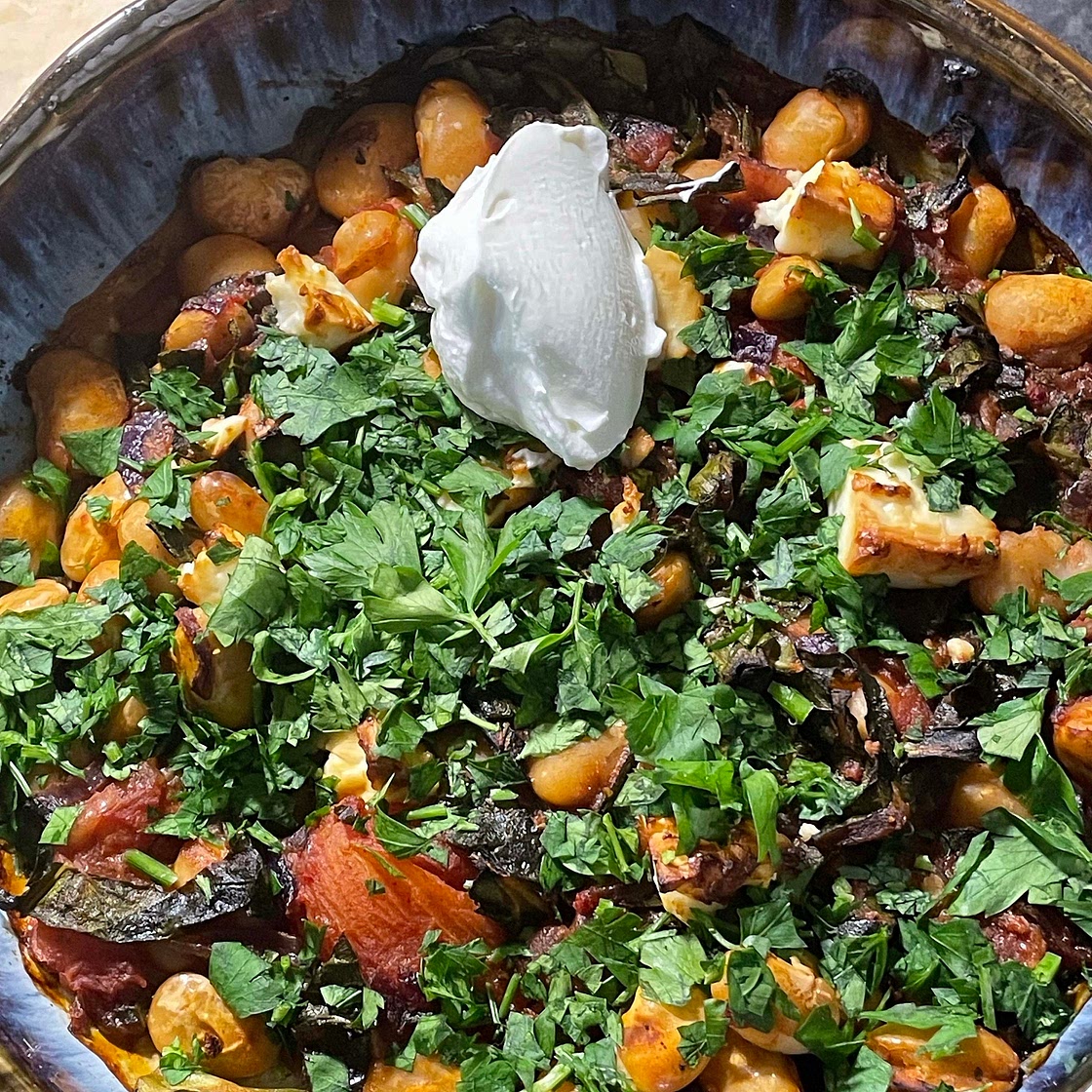 Greek-style giant baked beans