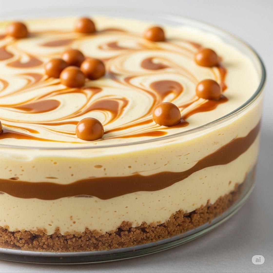 No Bake Caramel Cheesecake