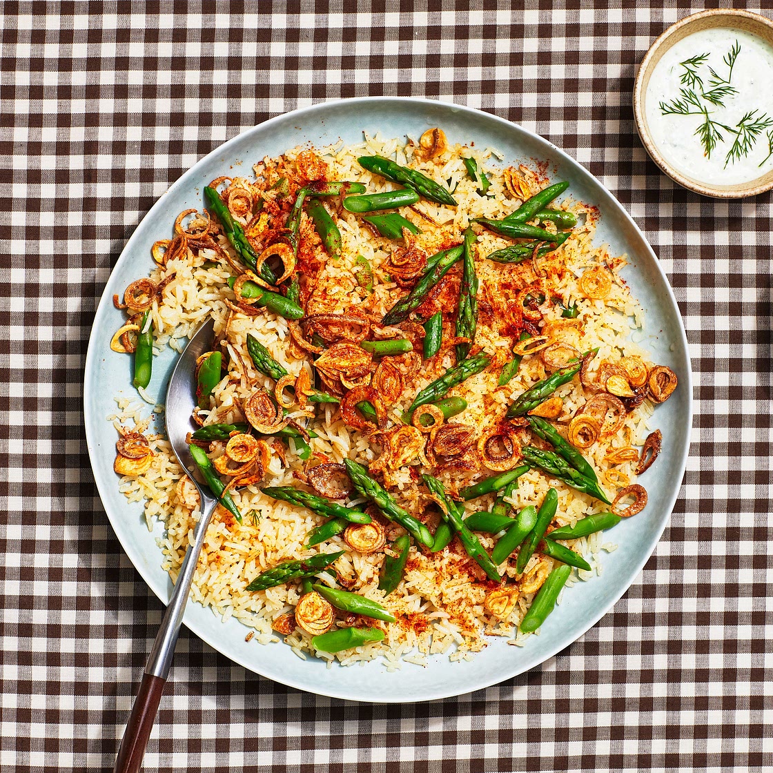 Asparagus Pulao With Minty Lemon Raita