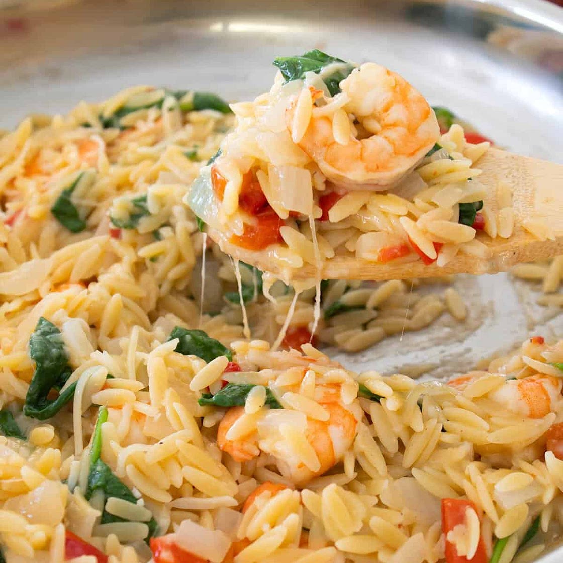 Tuscan Shrimp and Orzo Skillet