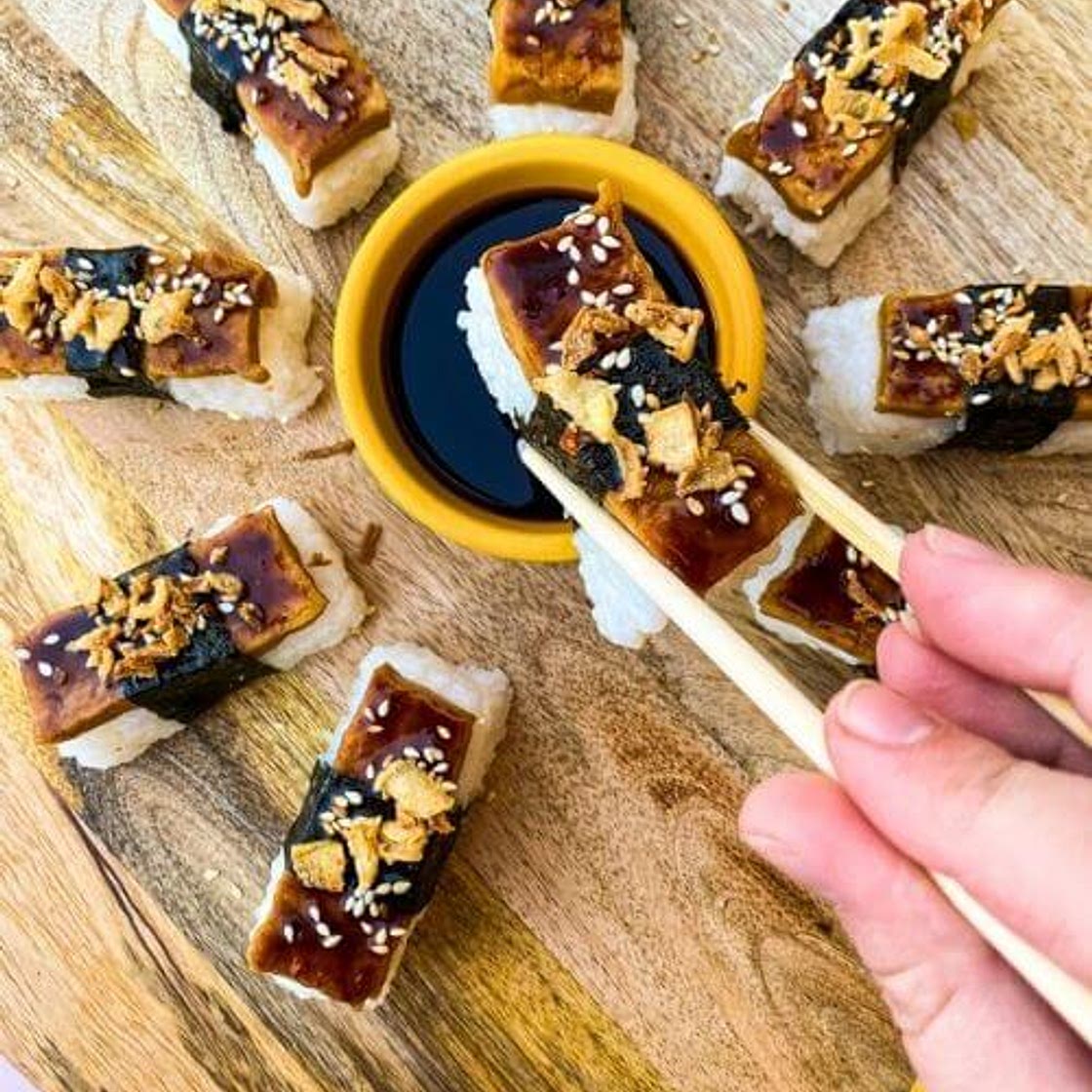Super Delicious Tofu Nigiri With Garlic Soy Sauce