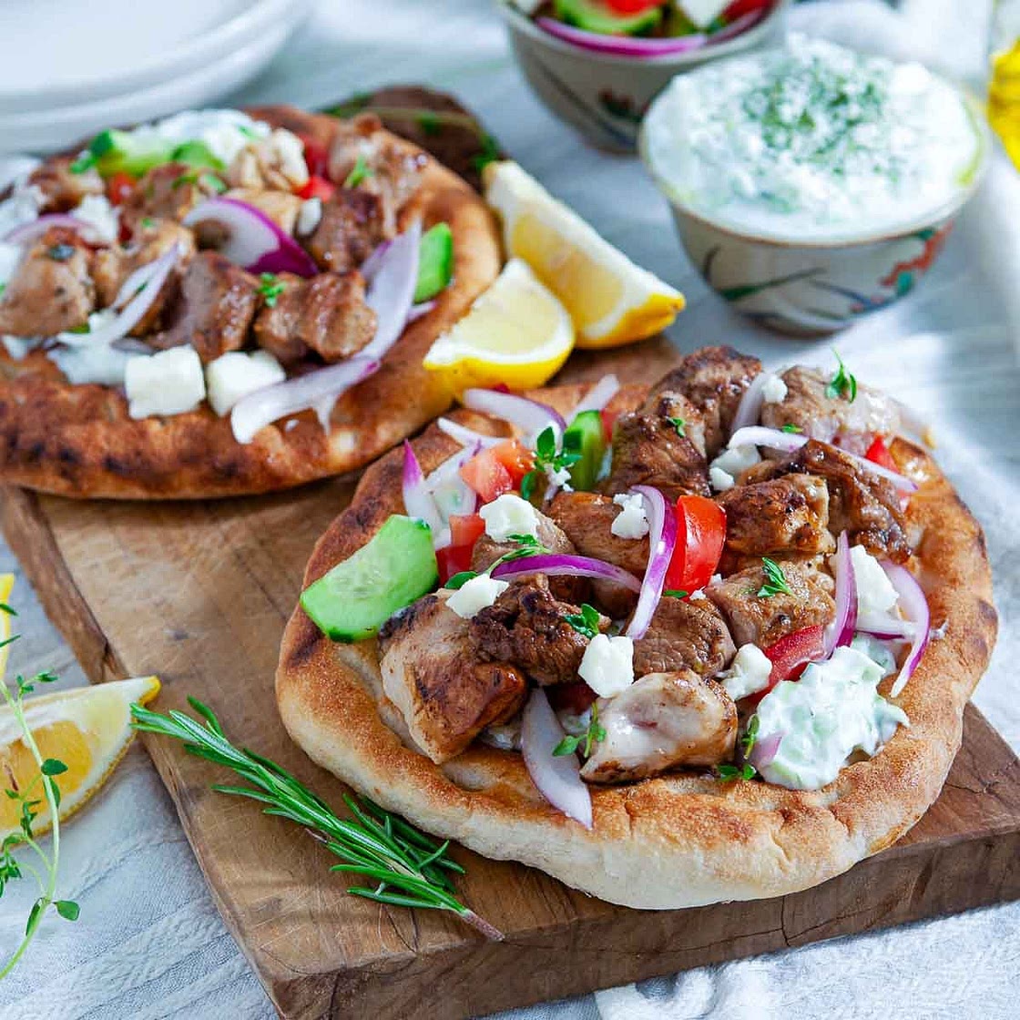 Greek Souvlaki Skewer Platter With Tzatziki