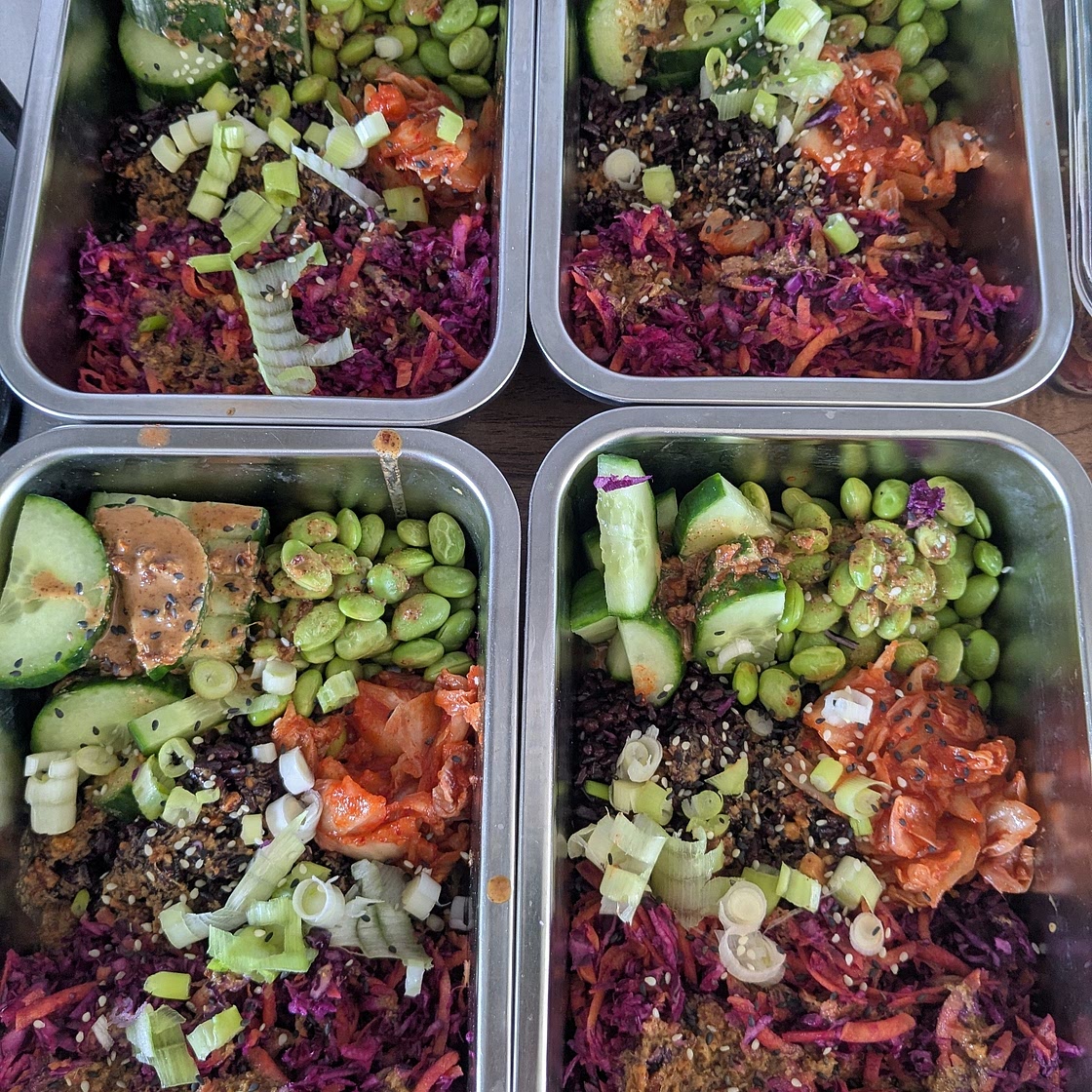 Forbidden Rice & Kimchi Salad with Ginger Almond Dressing (Meal Prep)