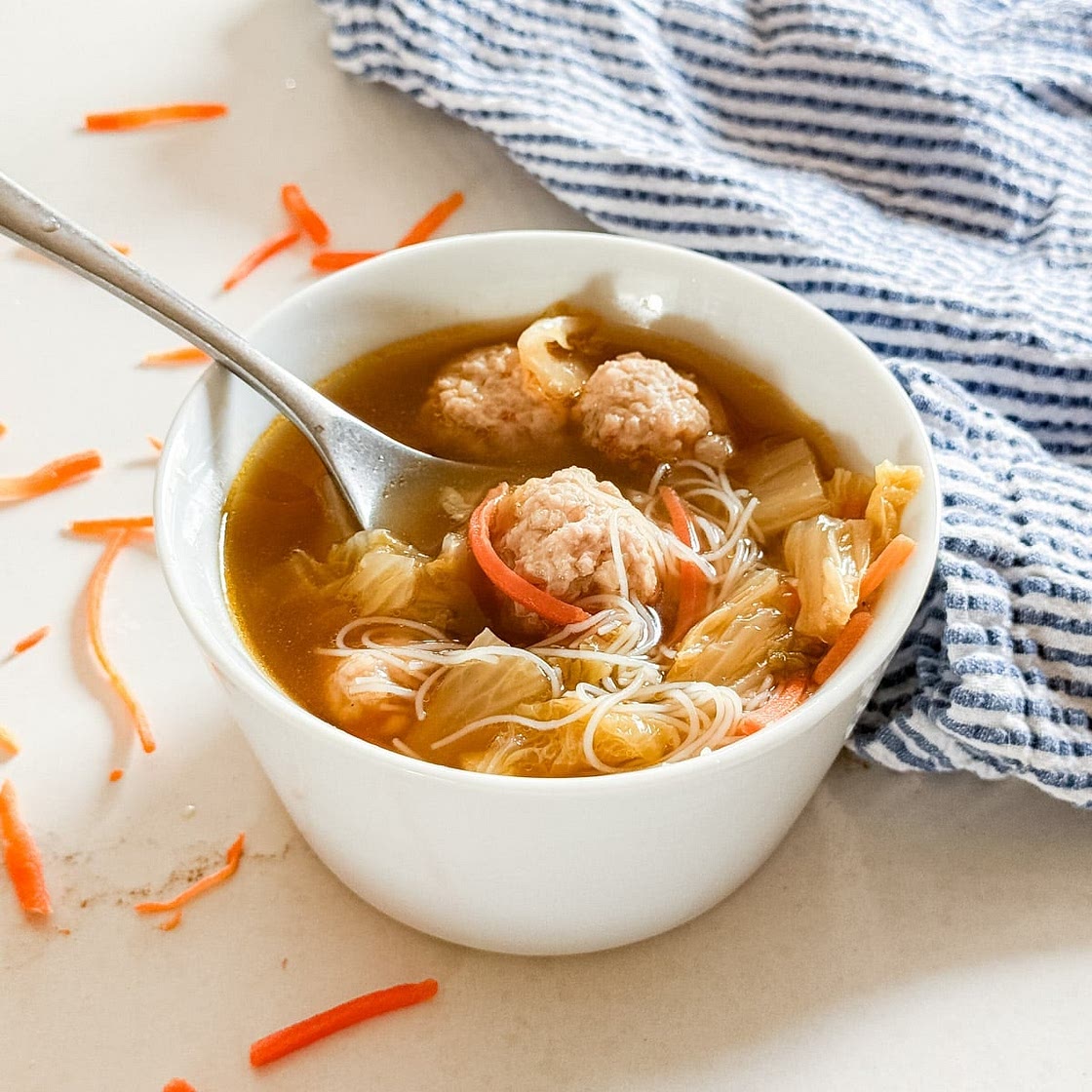 Asian Soup with Cabbage and Meatballs