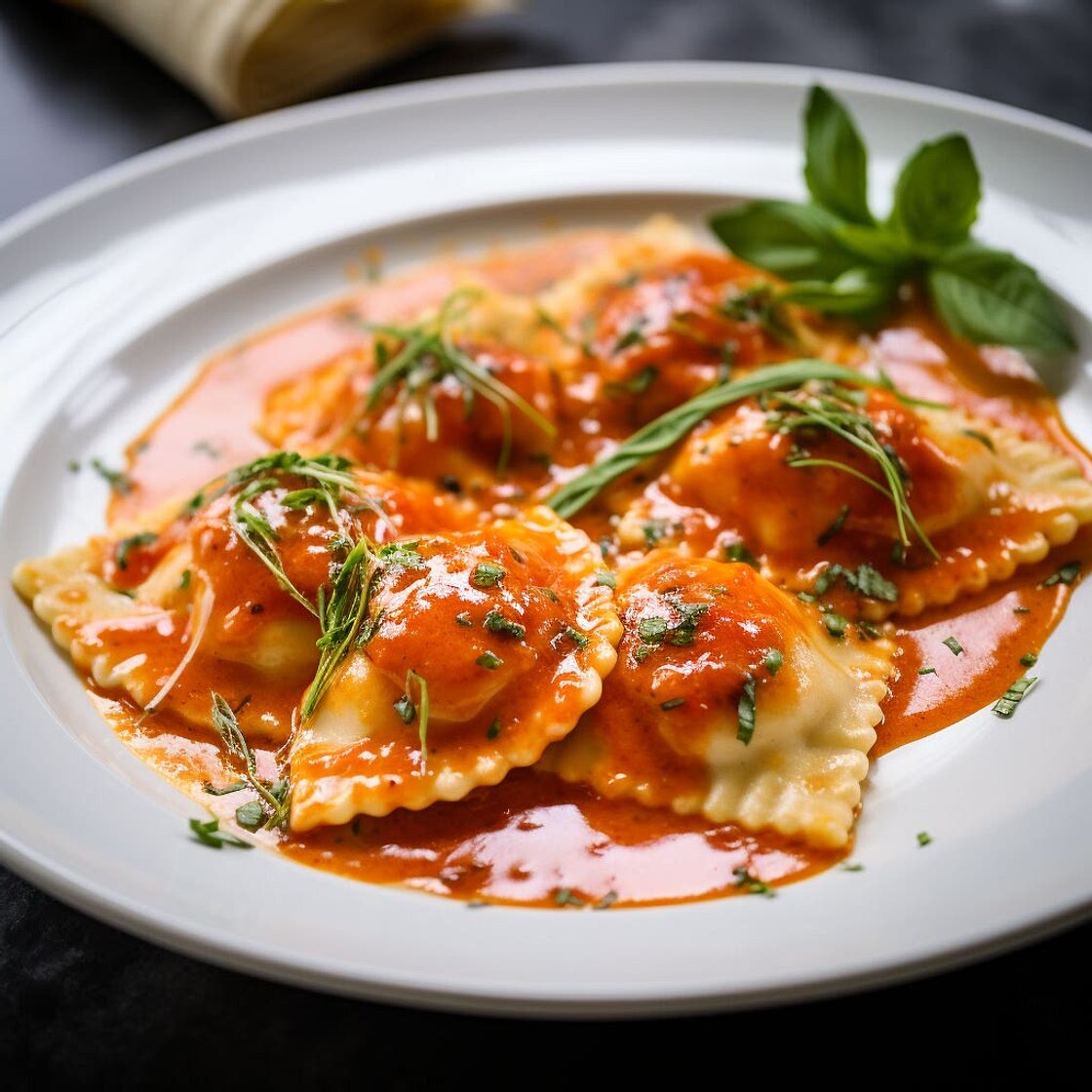 Lobster Ravioli with Tomato Basil Sauce