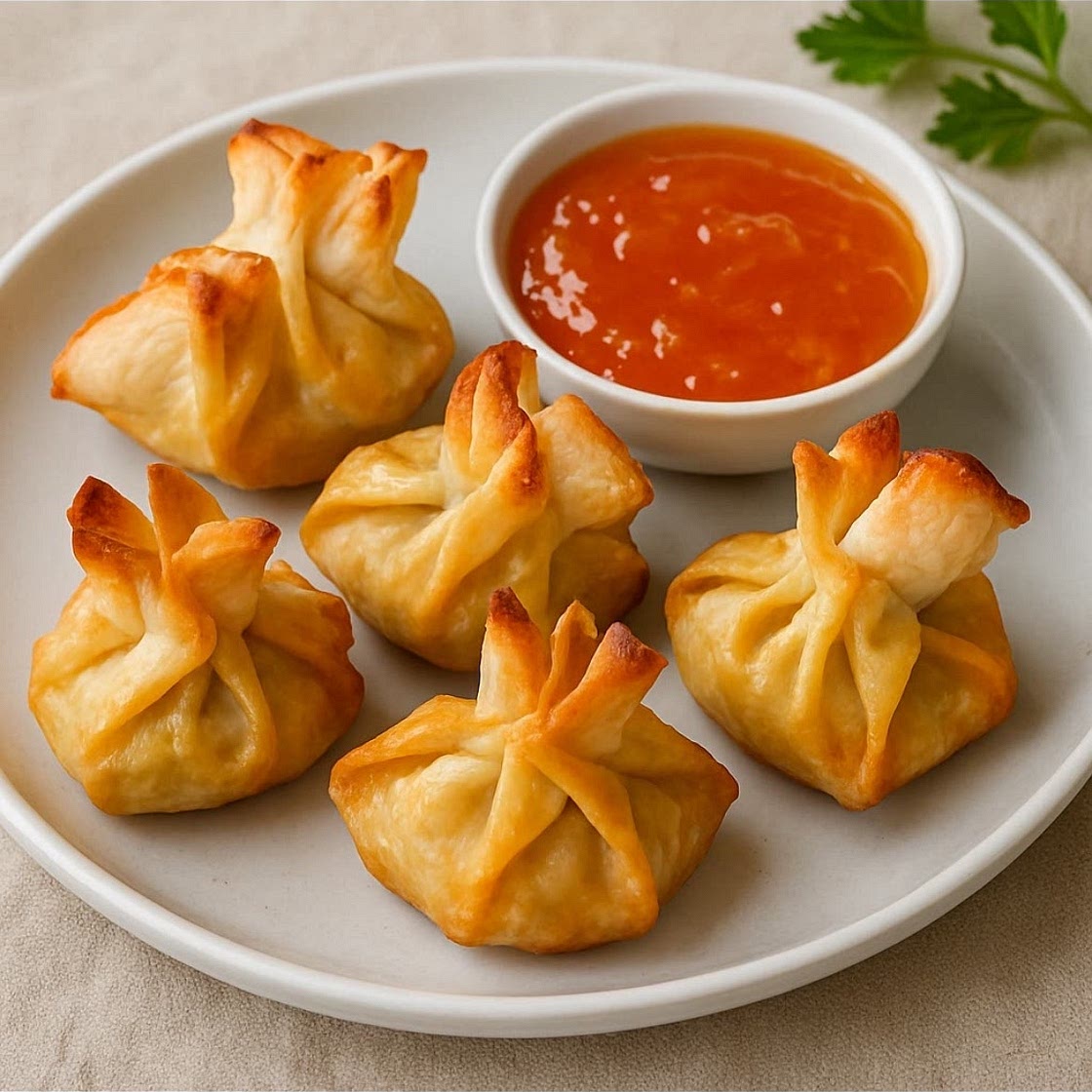 Chicken Wontons with Apricot Dipping Sauce 