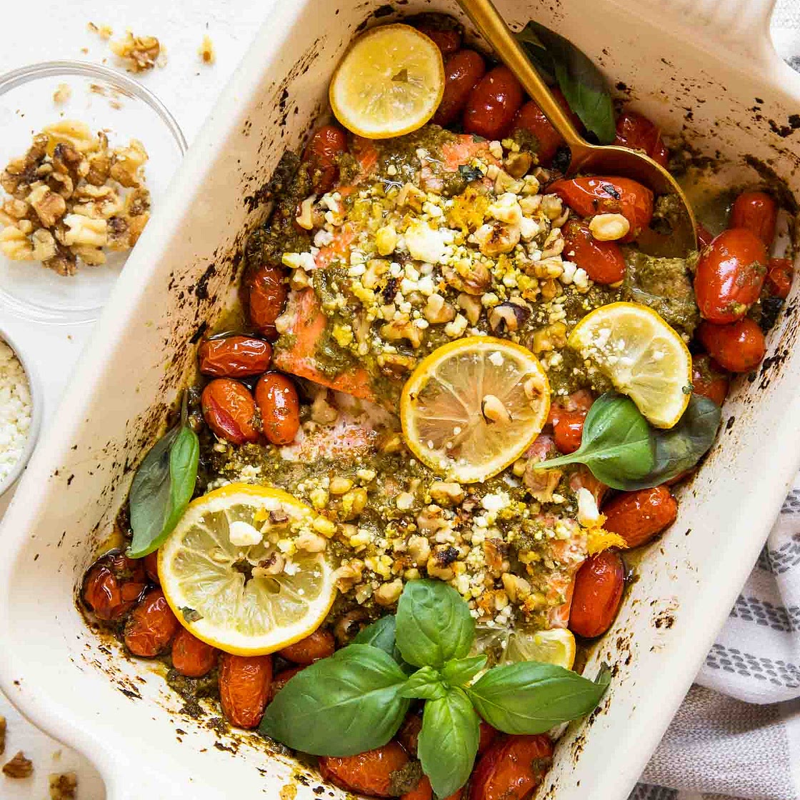 Salmon with Pesto Basil and Lemon