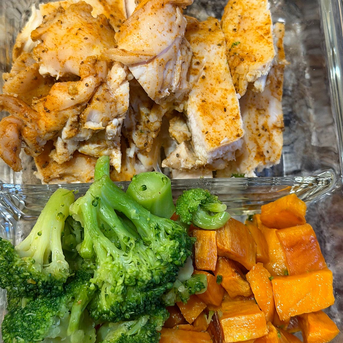 One-Pan Roasted Chicken, Broccoli & Sweet Potatoes + Meal Prep