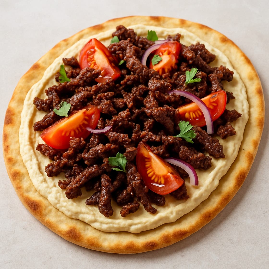 Crispy Beef and Houmous Flatbread