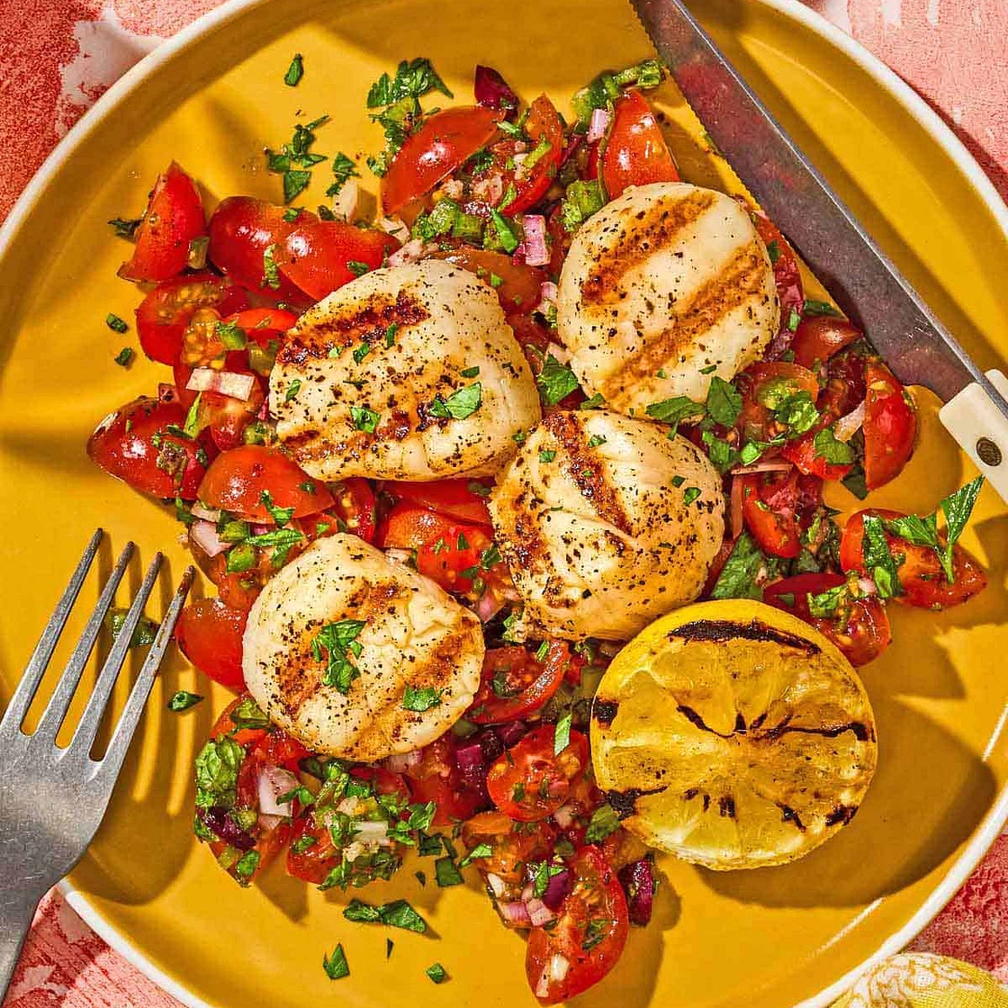 Grilled Scallops with Mediterranean Tomato Salsa