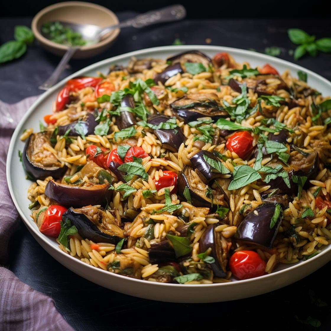 Eggplant and Spinach Orzo