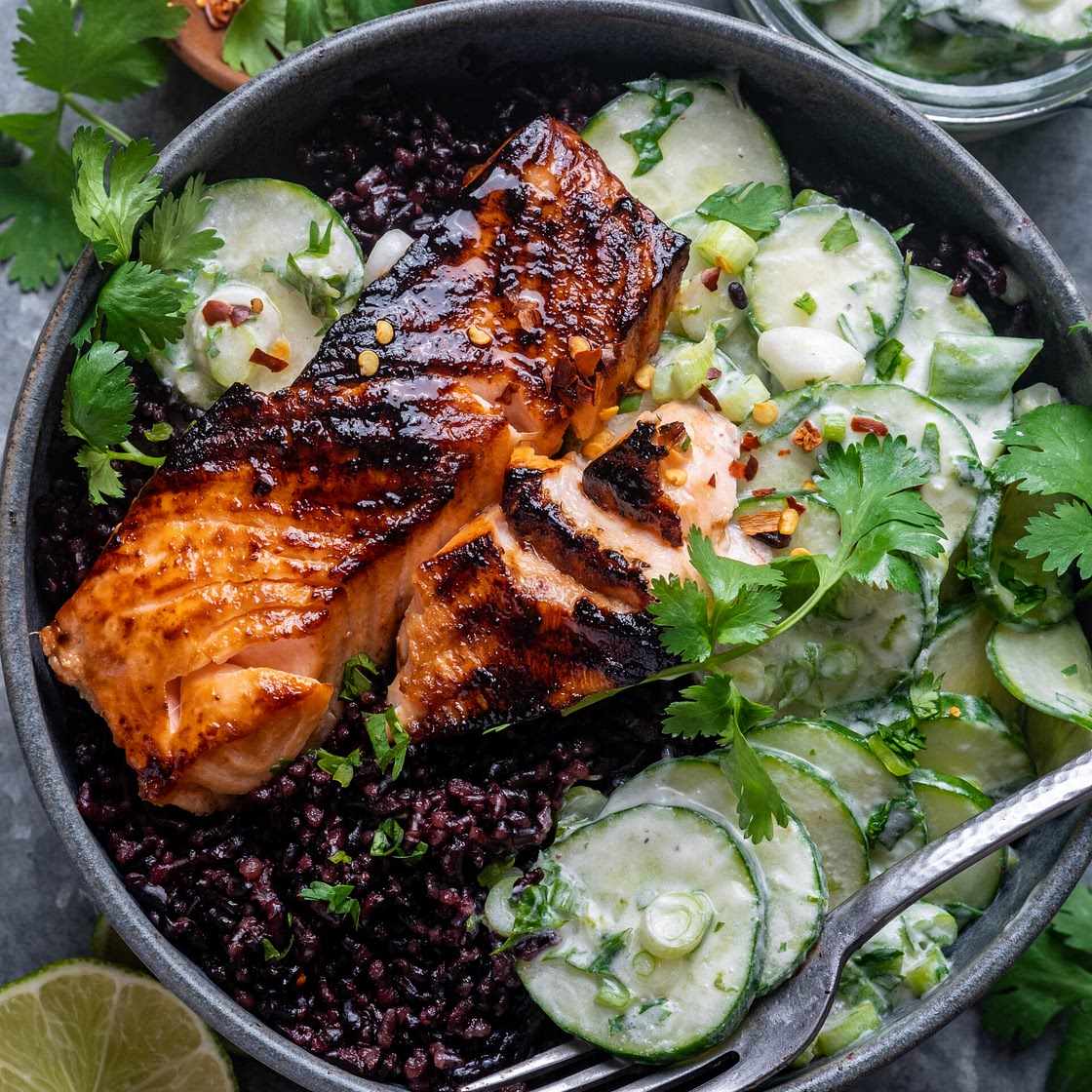 Blackened Miso Salmon with Creamy Coconut Cucumber Salad