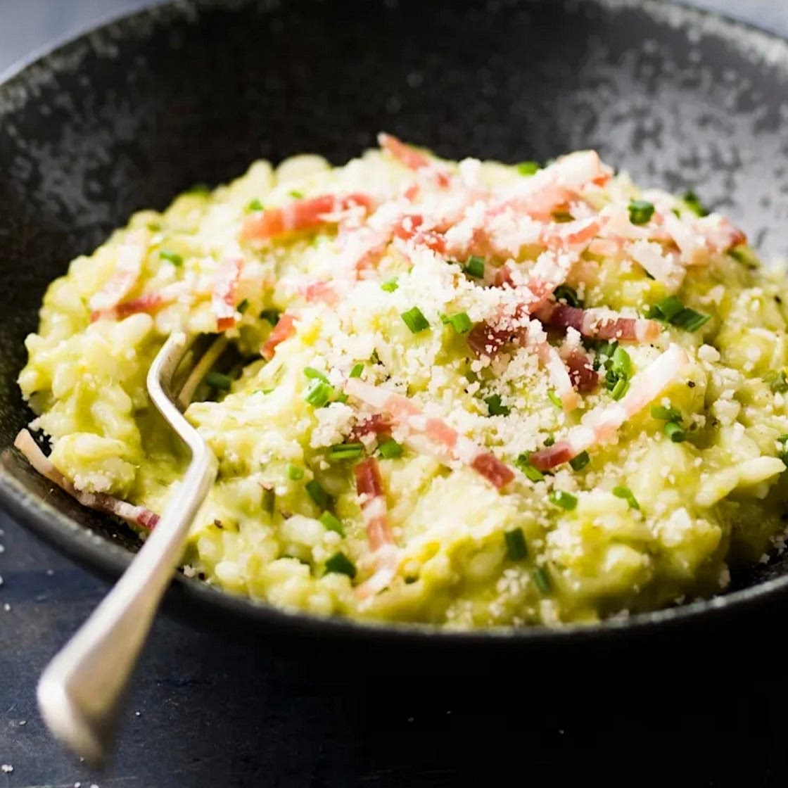Risotto au poireau et à la pancetta