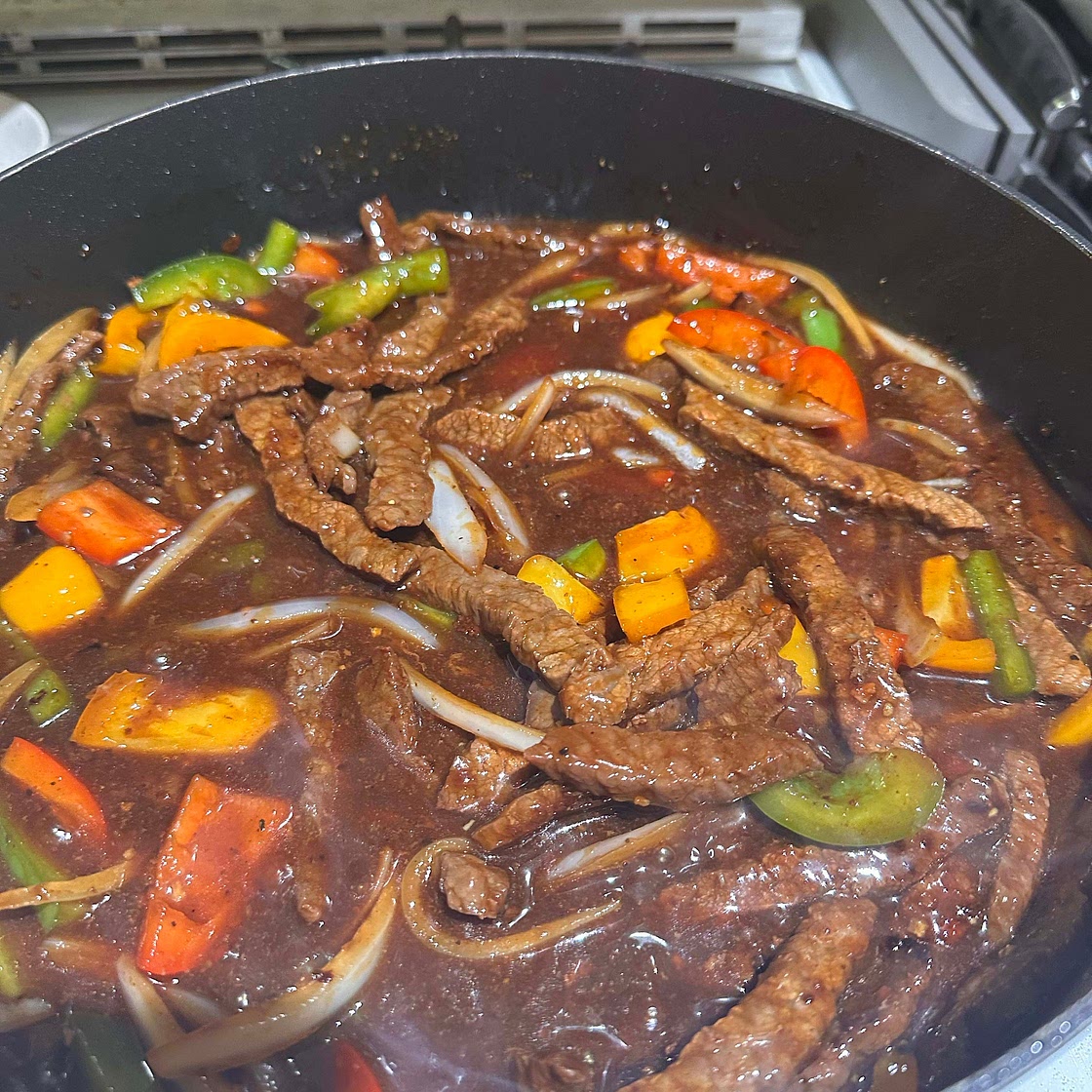 Pepper Steak over Brown Rice 