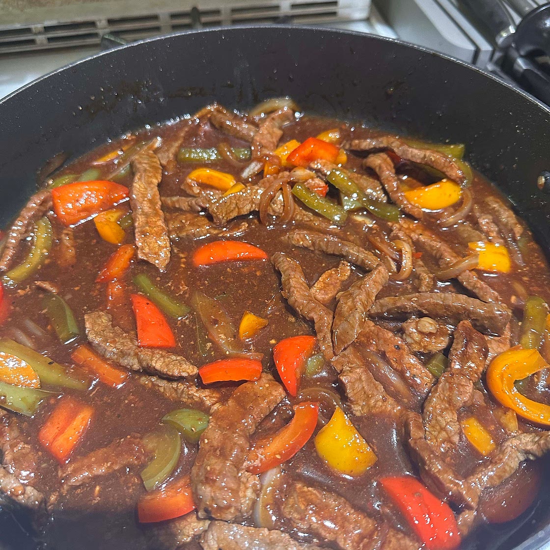 Pepper Steak over Brown Rice 