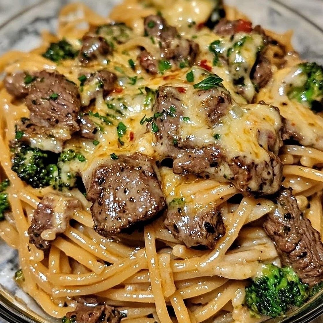Garlic butter Steak and Broccoli Pasta 