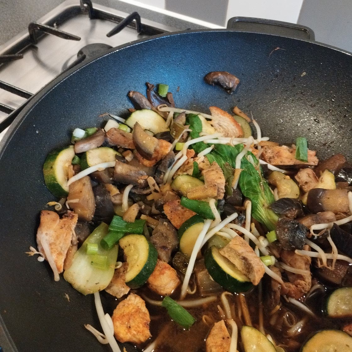 Chicken zucchini and eggplant stir fry